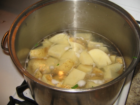 Potatoes getting the pre-mash cook