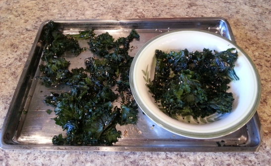 kale on tray and in bowl